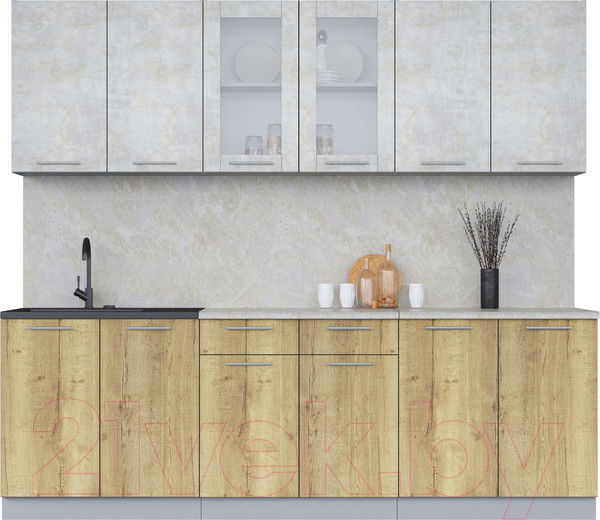 Изображение товара Кухонный гарнитур Интерлиния Мила 24 (бетон лайт/дуб золотой/опал светлый)