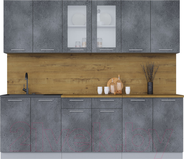 Изображение товара Кухонный гарнитур Интерлиния Мила 24 (бетон потленд/бетон портленд/дуб бунратти)