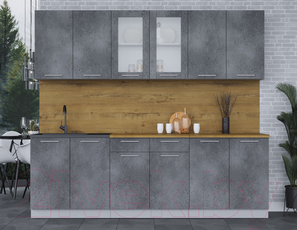 Изображение товара Кухонный гарнитур Интерлиния Мила 24 (бетон потленд/бетон портленд/дуб бунратти)