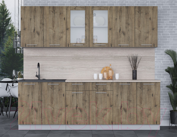 Изображение товара Кухонный гарнитур Интерлиния Мила 24 (дуб веллингтон/дуб веллингтон/травертин серый)