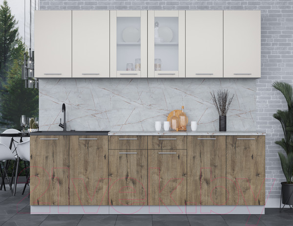 Изображение товара Кухонный гарнитур Интерлиния Мила 24 (персидский жемчуг/дуб веллингтон/серый каспий)