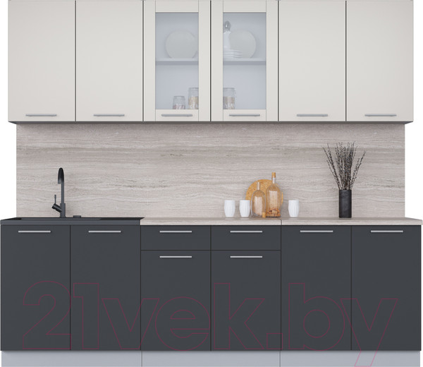 Изображение товара Кухонный гарнитур Интерлиния Мила 24 (персидский жемчуг/антрацит/травертин серый)