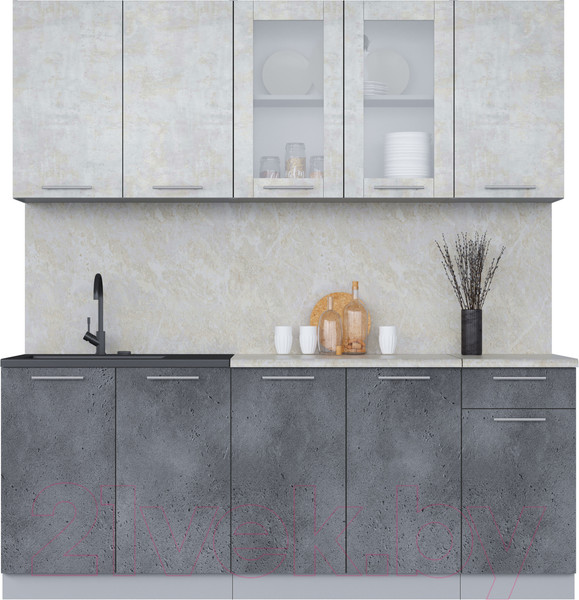 Изображение товара Кухонный гарнитур Интерлиния Мила 20 (бетон лайт/бетон портленд/опал светлый)