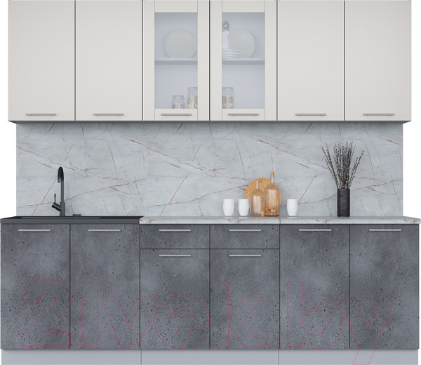 Изображение товара Кухонный гарнитур Интерлиния Мила 24 (персидский жемчуг/бетон портленд/серый каспий)