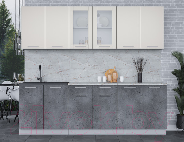 Изображение товара Кухонный гарнитур Интерлиния Мила 24 (персидский жемчуг/бетон портленд/серый каспий)