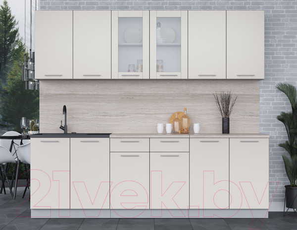 Изображение товара Кухонный гарнитур Интерлиния Мила 24 (персидский жемчуг/персидский жемчуг/травертин серый)