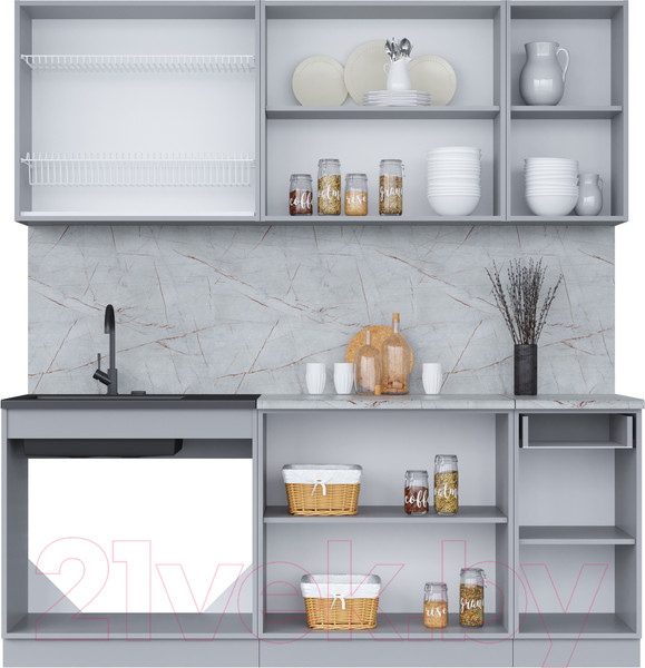 Изображение товара Кухонный гарнитур Интерлиния Мила 20 (бетон лайт/дуб веллингтон/опал светлый)