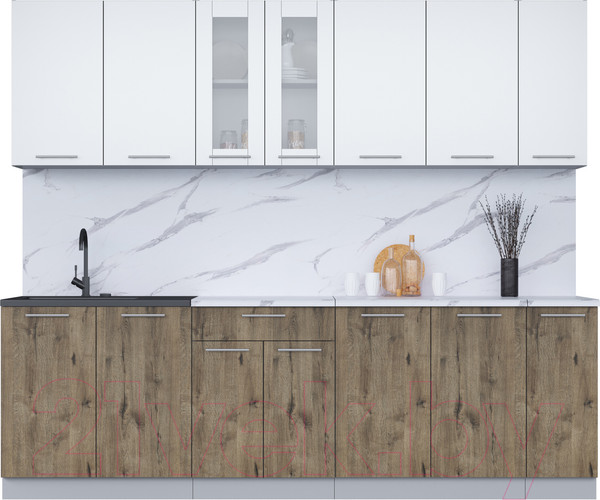 Изображение товара Кухонный гарнитур Интерлиния Мила 25 (белый платинум/дуб веллингтон/белый гранит)
