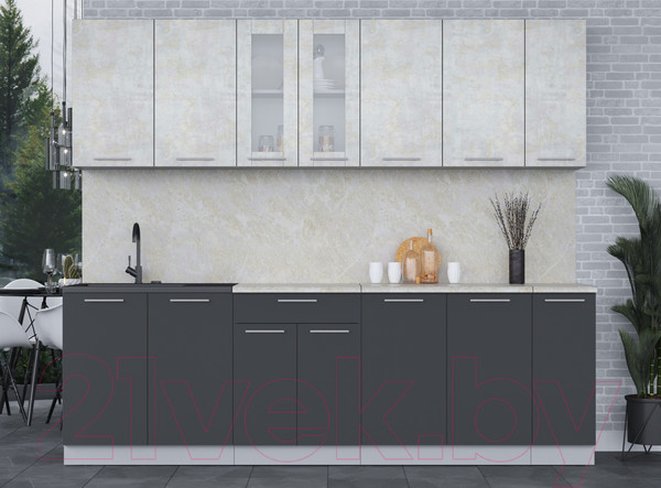 Изображение товара Кухонный гарнитур Интерлиния Мила 25 (бетон лайт/антрацит/опал светлый)