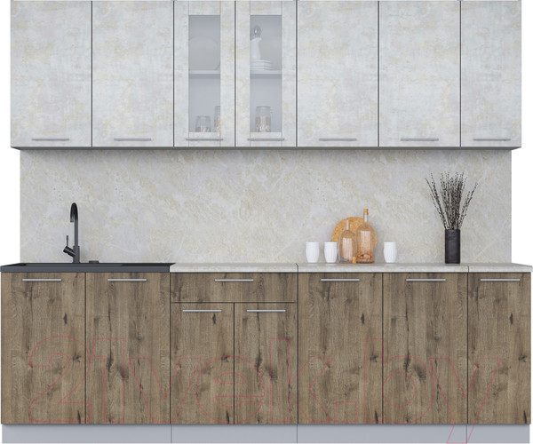 Изображение товара Кухонный гарнитур Интерлиния Мила 25 (бетон лайт/дуб веллингтон/опал светлый)
