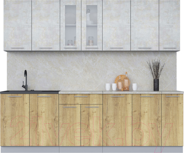 Изображение товара Кухонный гарнитур Интерлиния Мила 25 (бетон лайт/дуб золотой/опал светлый)