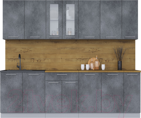 Изображение товара Кухонный гарнитур Интерлиния Мила 25 (бетон потленд/бетон портленд/дуб бунратти)