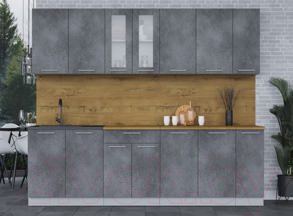 Изображение товара Кухонный гарнитур Интерлиния Мила 25 (бетон потленд/бетон портленд/дуб бунратти)