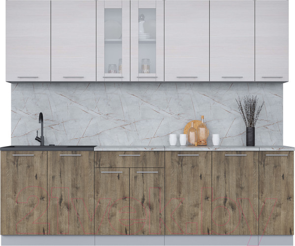 Изображение товара Кухонный гарнитур Интерлиния Мила 25 (вудлайн кремовый/дуб веллингтон/серый каспий)