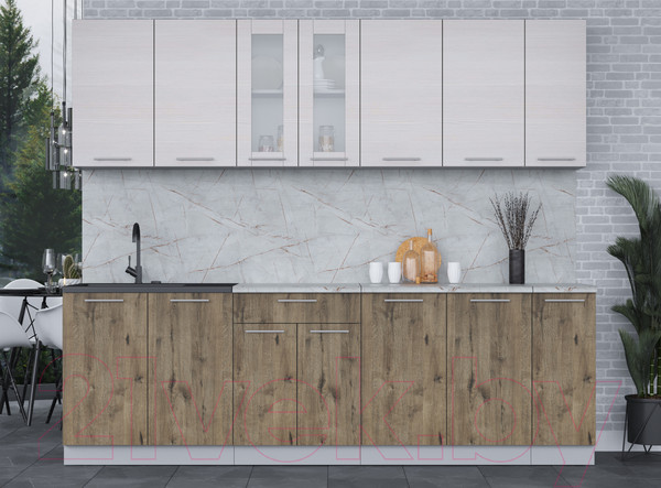 Изображение товара Кухонный гарнитур Интерлиния Мила 25 (вудлайн кремовый/дуб веллингтон/серый каспий)