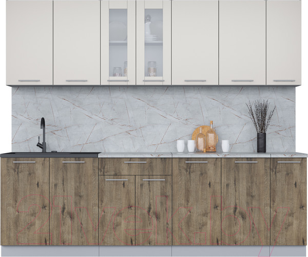 Изображение товара Кухонный гарнитур Интерлиния Мила 25 (персидский жемчуг/дуб веллингтон/серый каспий)