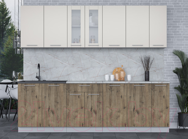 Изображение товара Кухонный гарнитур Интерлиния Мила 25 (персидский жемчуг/дуб веллингтон/серый каспий)