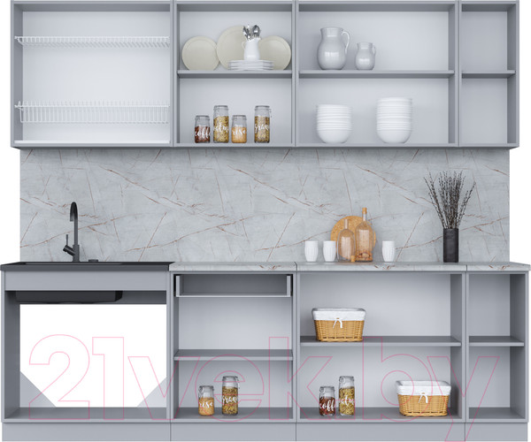 Изображение товара Кухонный гарнитур Интерлиния Мила 25 (персидский жемчуг/дуб веллингтон/серый каспий)