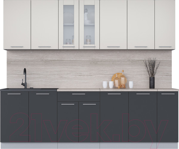 Изображение товара Кухонный гарнитур Интерлиния Мила 25 (персидский жемчуг/антрацит/травертин серый)