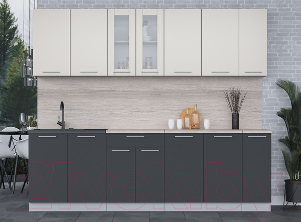 Изображение товара Кухонный гарнитур Интерлиния Мила 25 (персидский жемчуг/антрацит/травертин серый)