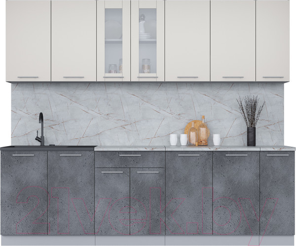 Изображение товара Кухонный гарнитур Интерлиния Мила 25 (персидский жемчуг/бетон портленд/серый каспий)