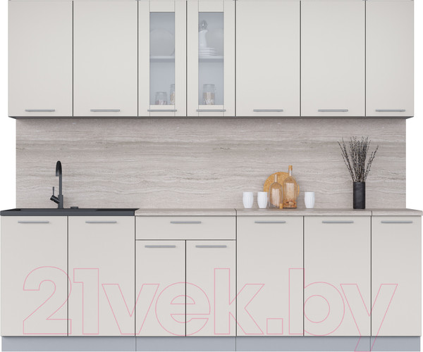 Изображение товара Кухонный гарнитур Интерлиния Мила 25 (персидский жемчуг/персидский жемчуг/травертин серый)