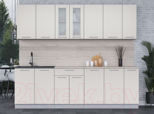 Изображение товара Кухонный гарнитур Интерлиния Мила 25 (персидский жемчуг/персидский жемчуг/травертин серый)