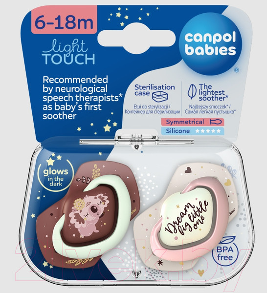 Изображение товара Набор пустышек Canpol Sleepy Koala силиконовая симметричная 6-18мес / 22/659 (розовый)