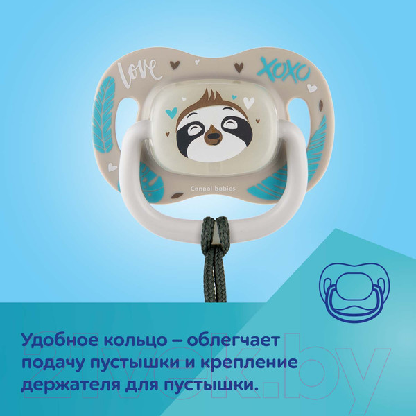 Изображение товара Пустышка Canpol Exotic Animals силиконовая симметричная 6-18мес / 34/921 (ленивец)