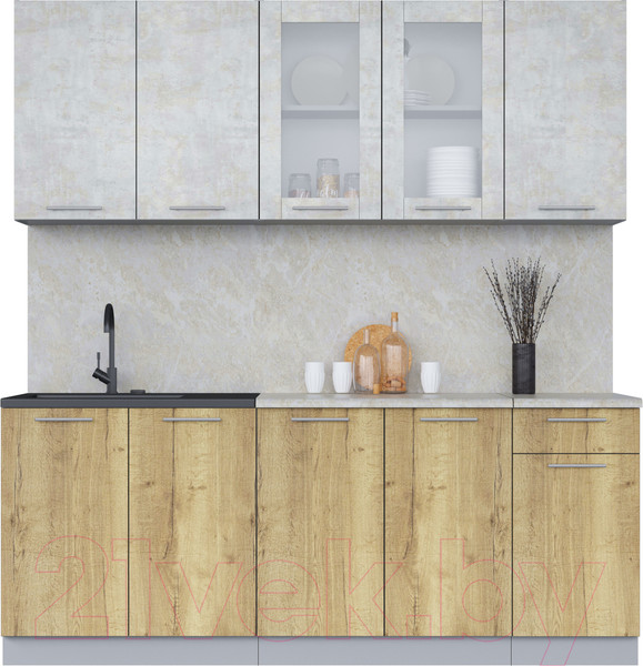 Изображение товара Кухонный гарнитур Интерлиния Мила 20 (бетон лайт/дуб золотой/опал светлый)