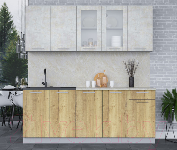 Изображение товара Кухонный гарнитур Интерлиния Мила 20 (бетон лайт/дуб золотой/опал светлый)