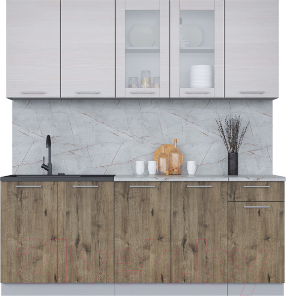 Изображение товара Кухонный гарнитур Интерлиния Мила 20 (вудлайн кремовый/дуб веллингтон/серый каспий)