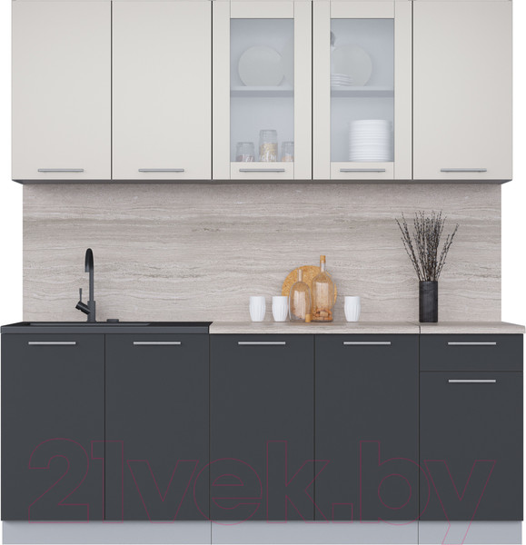 Изображение товара Кухонный гарнитур Интерлиния Мила 20 (персидский жемчуг/антрацит/травертин серый)