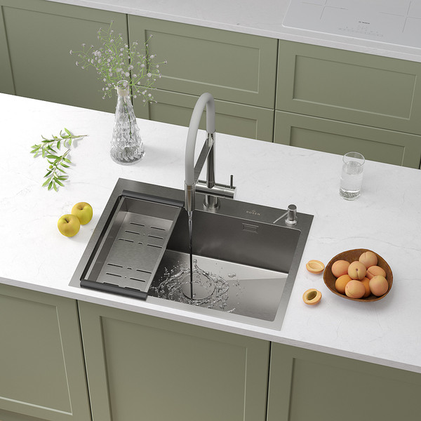 Изображение товара Мойка кухонная Roxen Simple 560220-65 с коландером и дозатором (сатин)