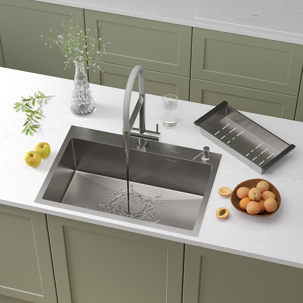 Изображение товара Мойка кухонная Roxen Simple 560220-70 с коландером и дозатором (сатин)