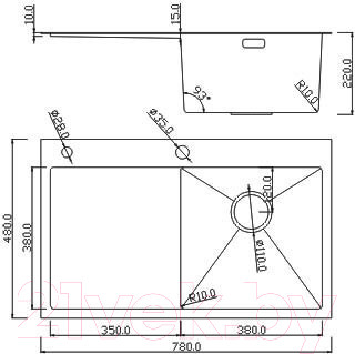 Изображение товара Мойка кухонная Roxen Vespa 560230-70R с коландером и дозатором (сатин)