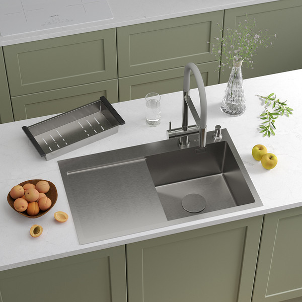 Изображение товара Мойка кухонная Roxen Vespa 560230-70R с коландером и дозатором (сатин)