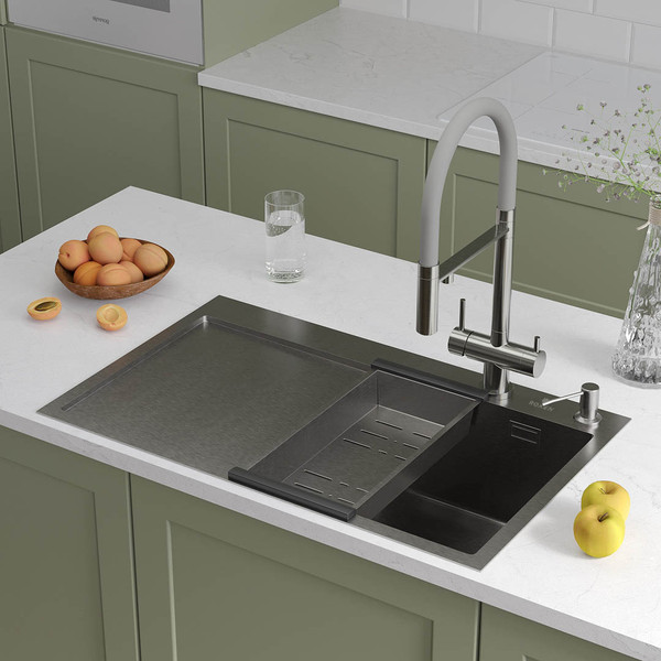 Изображение товара Мойка кухонная Roxen Vespa 560230-70R с коландером и дозатором (сатин)