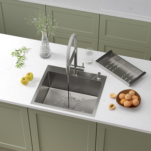 Изображение товара Мойка кухонная Roxen Simple 560220-55 с коландером и дозатором (сатин)