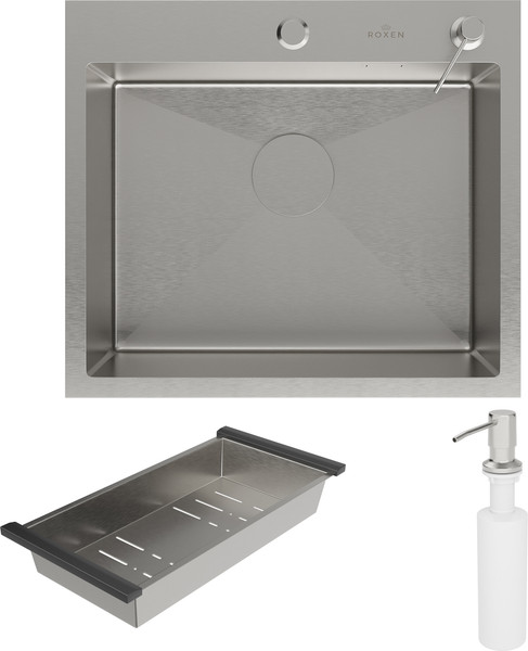 Изображение товара Мойка кухонная Roxen Simple 560220-55 с коландером и дозатором (сатин)