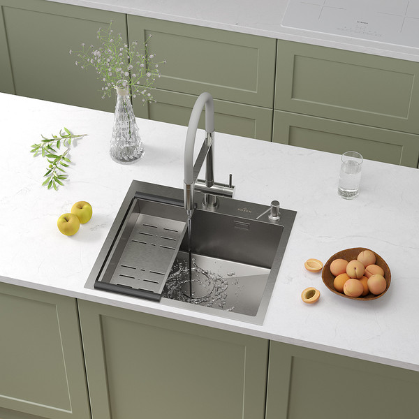 Изображение товара Мойка кухонная Roxen Simple 560220-55 с коландером и дозатором (сатин)