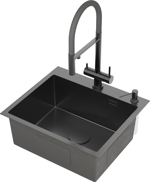 Изображение товара Мойка кухонная Roxen Simple 560220-55B PVD c коландером и дозатором (графит)