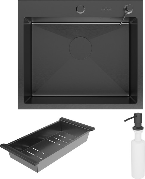 Изображение товара Мойка кухонная Roxen Simple 560220-55B PVD c коландером и дозатором (графит)