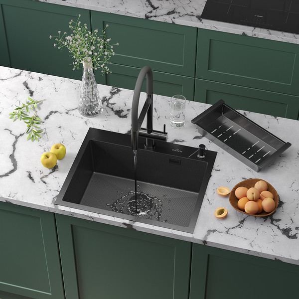 Изображение товара Мойка кухонная Roxen Snake 560220-60-BS PVD с коландером и дозатором (графит текстурный)