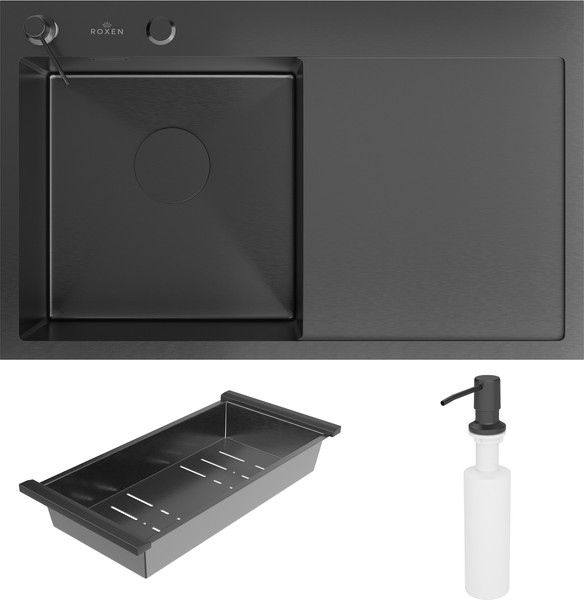 Изображение товара Мойка кухонная Roxen Vespa 560230-70LB PVD с коландером и дозатором (графит)