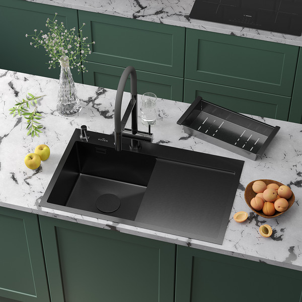 Изображение товара Мойка кухонная Roxen Vespa 560230-70LB PVD с коландером и дозатором (графит)