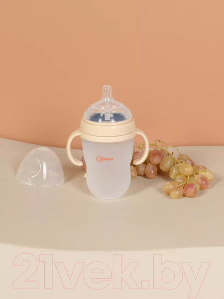 Изображение товара Бутылочка для кормления Rant Силиконовая с ручками и силиконовой соской 250мл / 1006 (бежевый)