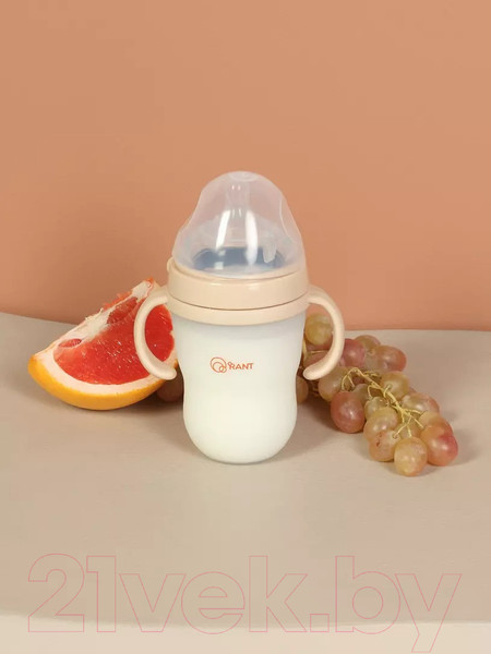 Изображение товара Бутылочка для кормления Rant Силиконовая с ручками и силиконовой соской 250мл / 1006 (бежевый)