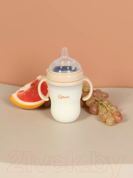 Изображение товара Бутылочка для кормления Rant Силиконовая с ручками и силиконовой соской 250мл / 1006 (бежевый)