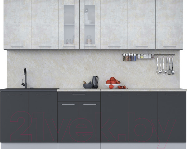 Изображение товара Кухонный гарнитур Интерлиния Мила 26 (бетон лайт/антрацит/опал светлый)